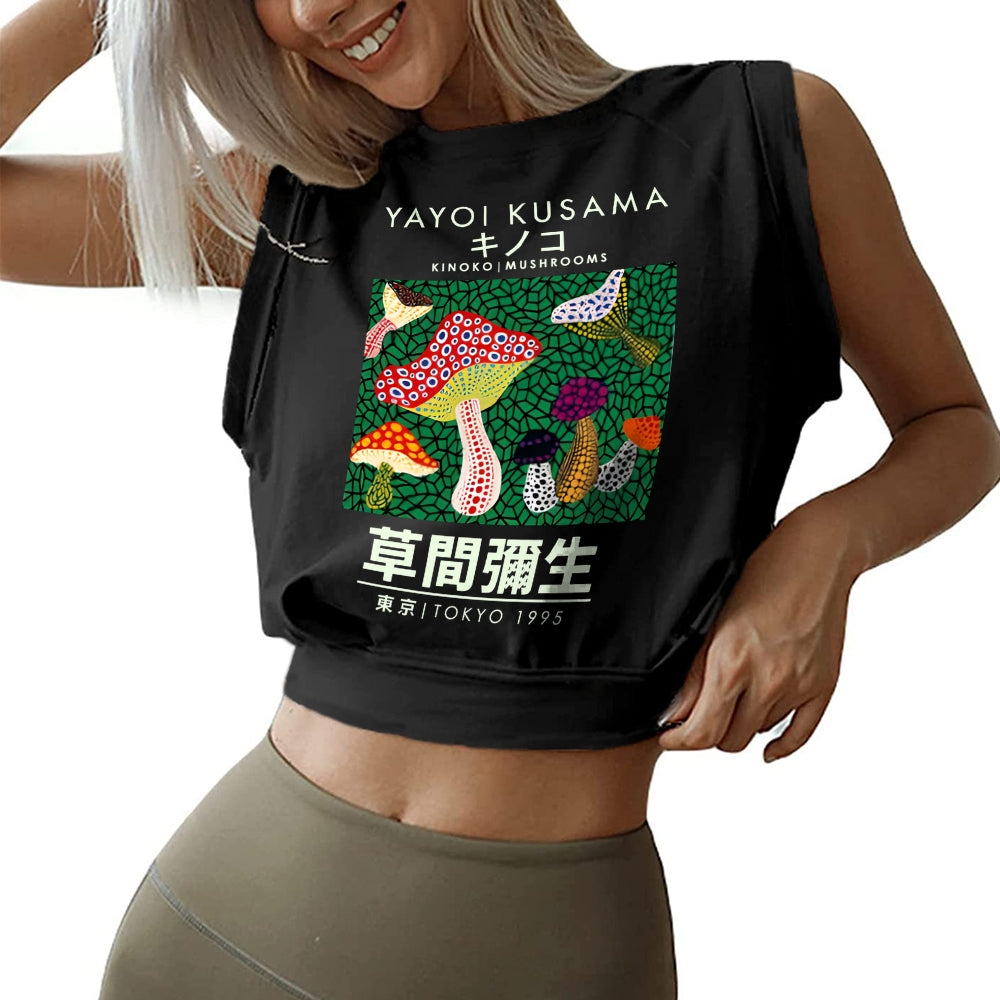 Yayoi Kusama Spotted Mushroom Vintage Sleeveless Crop Top