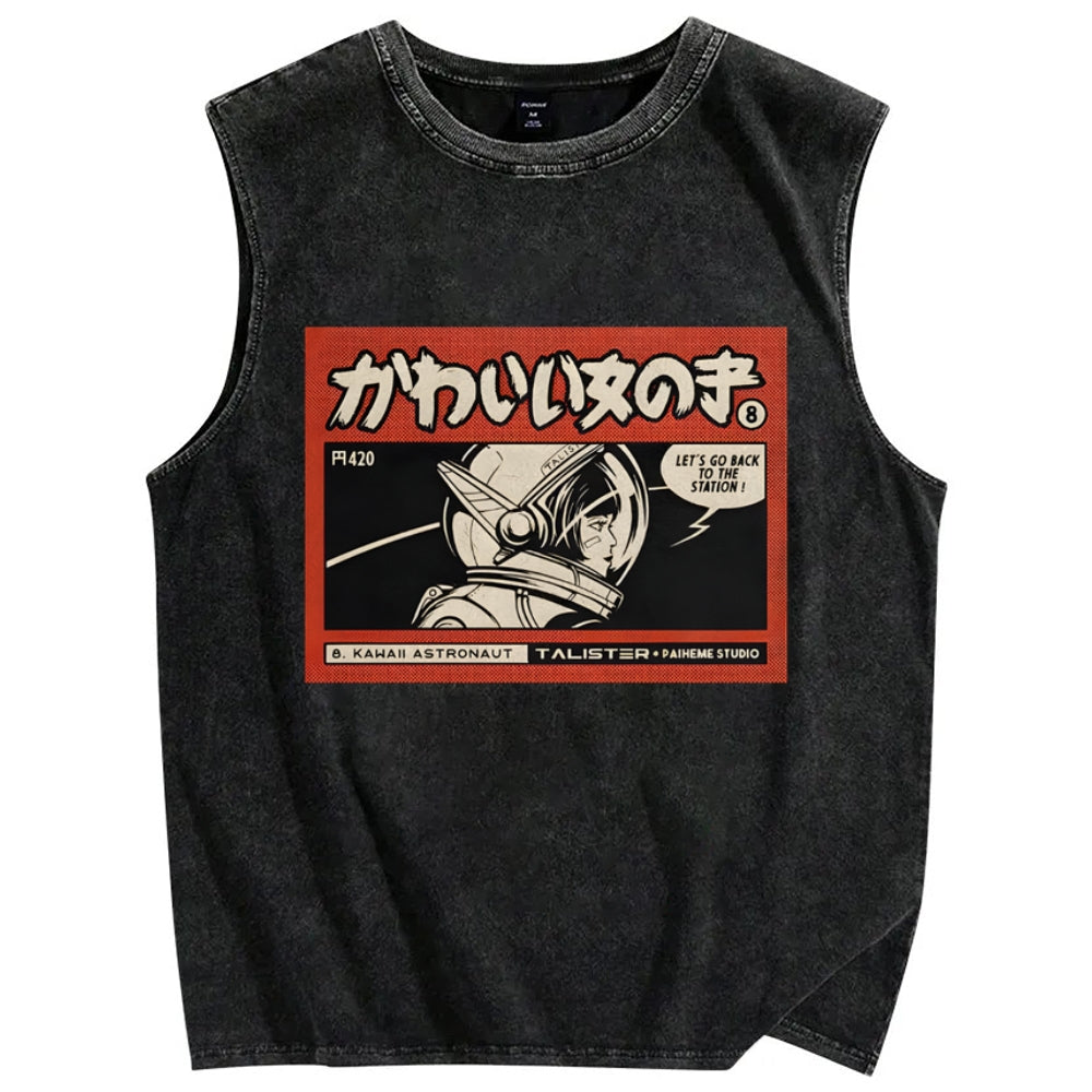 Cute Japanese Girl Vintage Distressed Washed Tank Top