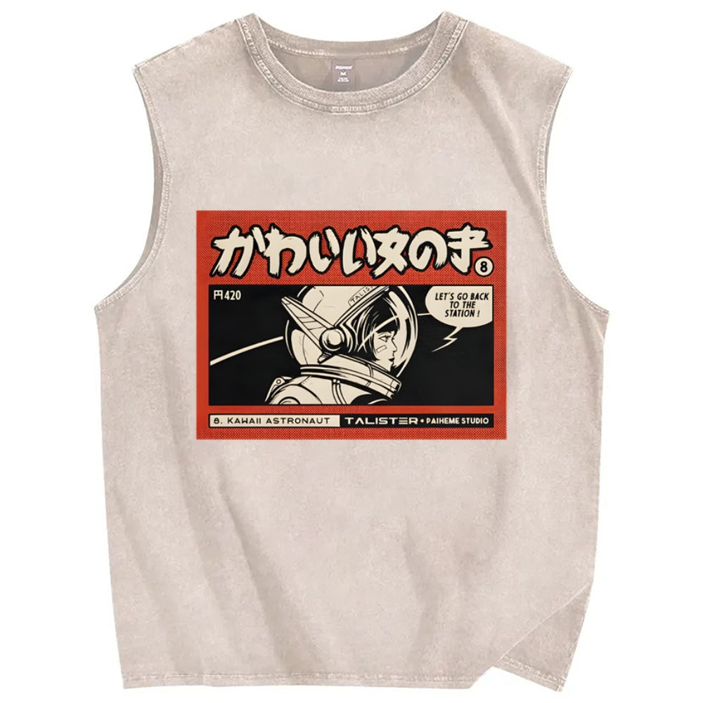 Cute Japanese Girl Vintage Distressed Washed Tank Top