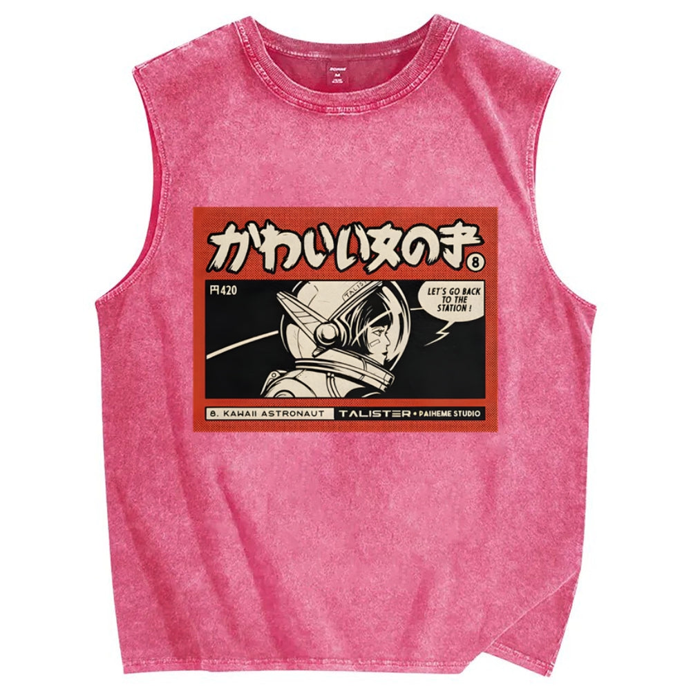 Cute Japanese Girl Vintage Distressed Washed Tank Top