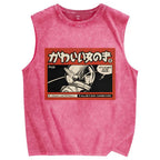Cute Japanese Girl Vintage Distressed Washed Tank Top