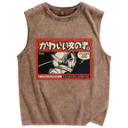 Cute Japanese Girl Vintage Distressed Washed Tank Top