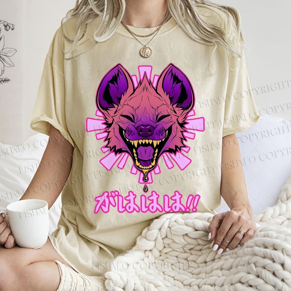 Unisex Wolf Printed Washed Tee