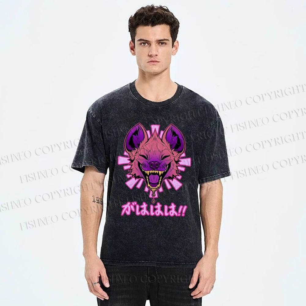 Unisex Wolf Printed Washed Tee