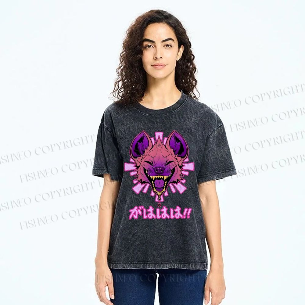 Unisex Wolf Printed Washed Tee