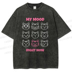 Unisex Cat Printed Washed Tee