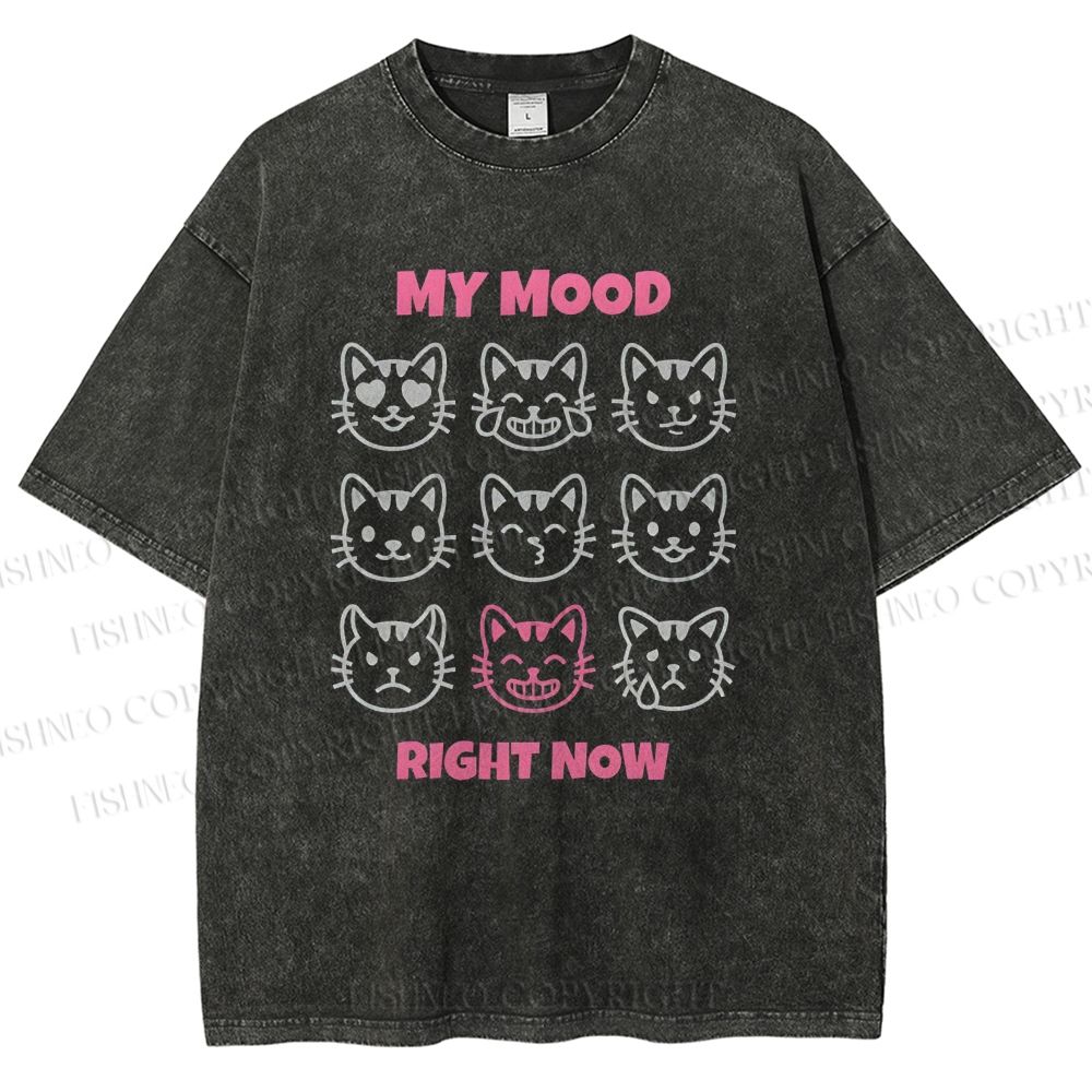Unisex Cat Printed Washed Tee