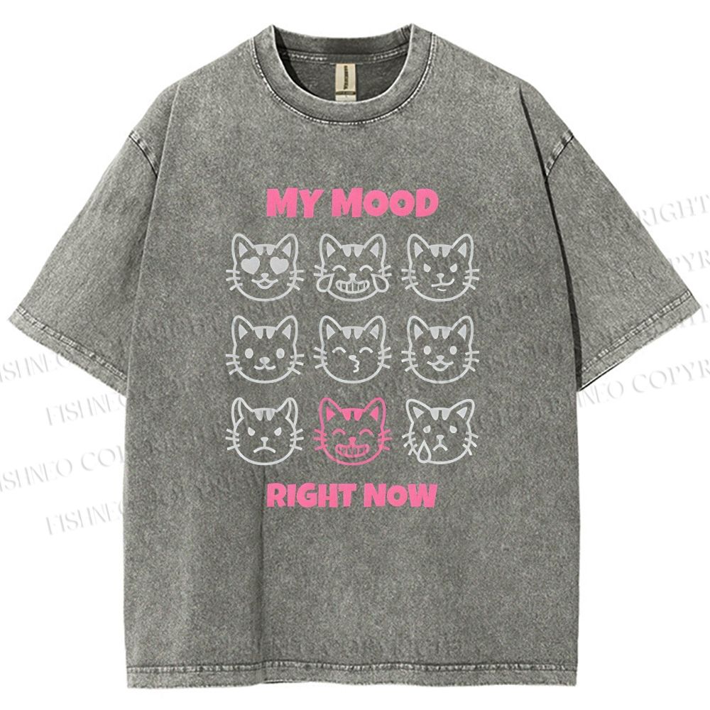 Unisex Cat Printed Washed Tee