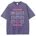 Unisex Cat Printed Washed Tee