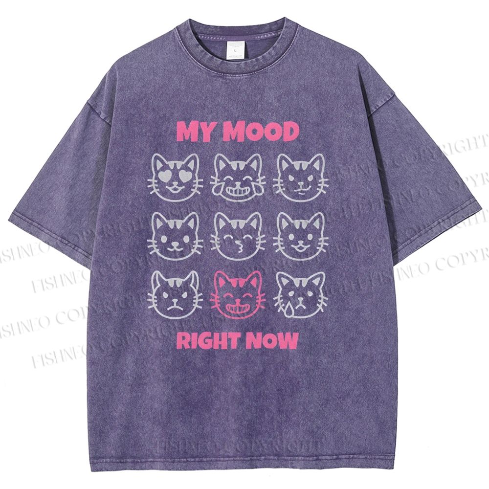 Unisex Cat Printed Washed Tee