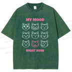 Unisex Cat Printed Washed Tee