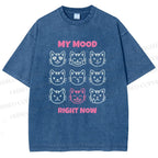 Unisex Cat Printed Washed Tee