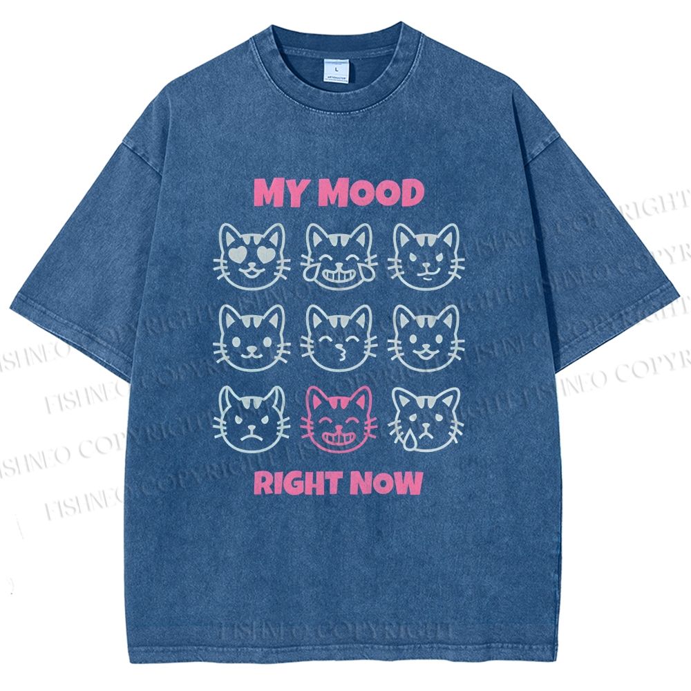 Unisex Cat Printed Washed Tee