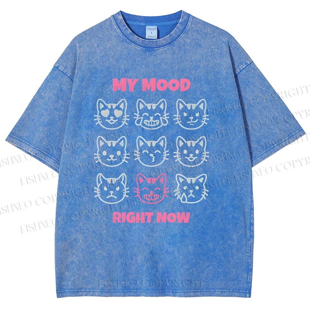 Unisex Cat Printed Washed Tee