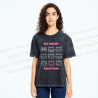 Unisex Cat Printed Washed Tee