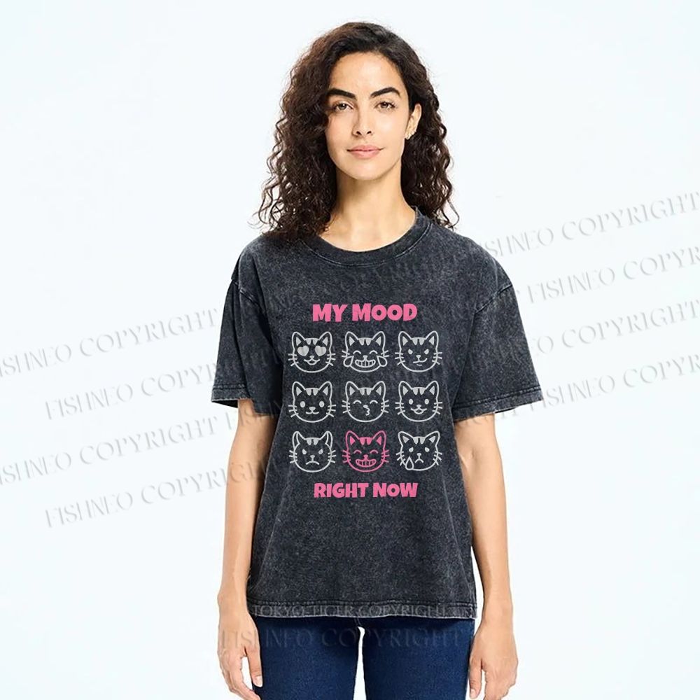 Unisex Cat Printed Washed Tee