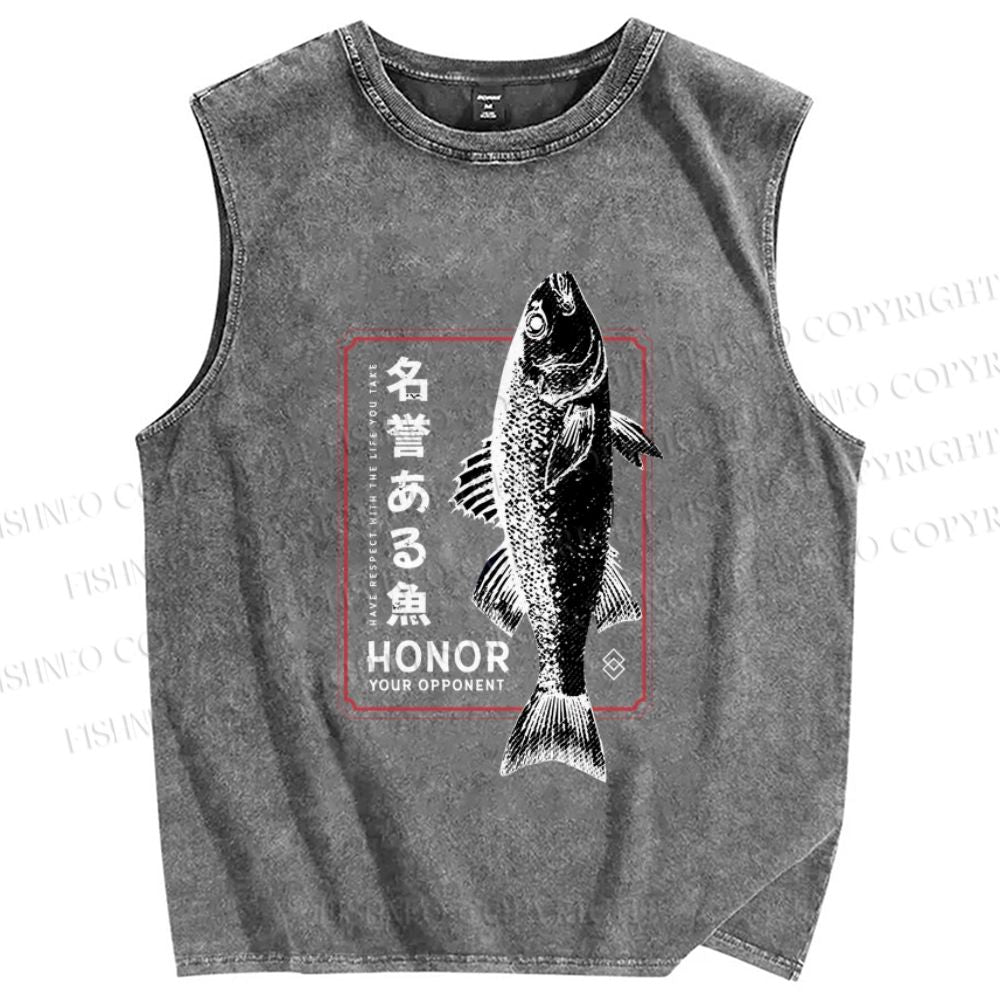 Unisex Fish Printed Washed Tank Top