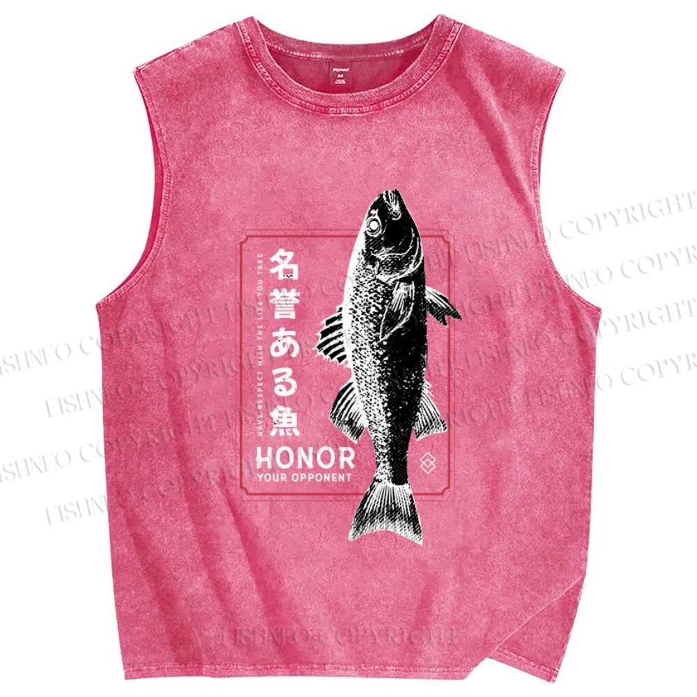 Unisex Fish Printed Washed Tank Top