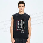 Unisex Fish Printed Washed Tank Top