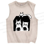 Unisex Cat Printed Washed Tank Top