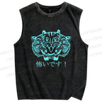 Unisex Tiger Printed Washed Tank Top