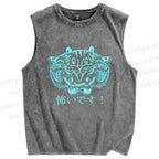 Unisex Tiger Printed Washed Tank Top