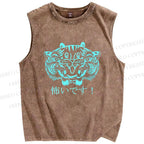Unisex Tiger Printed Washed Tank Top