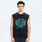 Unisex Tiger Printed Washed Tank Top
