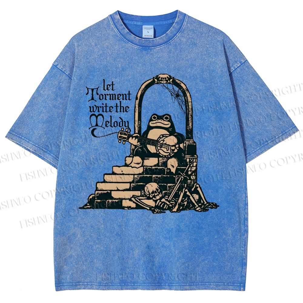 Unisex Frog Printed Washed Tee