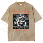 Unisex Frog Printed Washed Tee