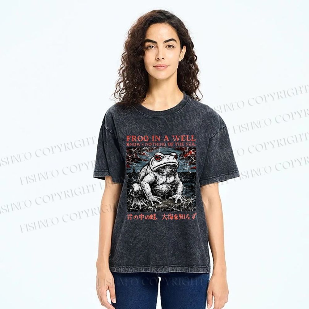Unisex Frog Printed Washed Tee