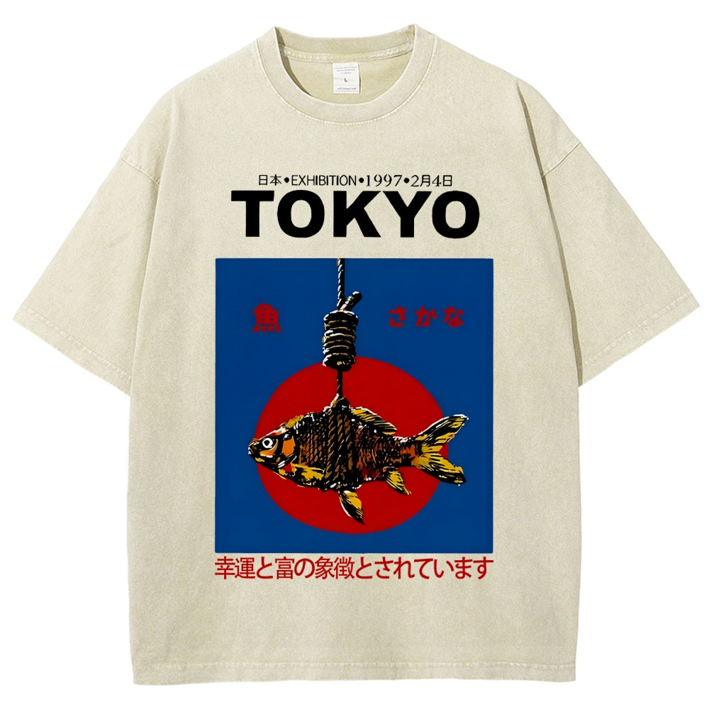 1997 Tokyo fish retro Japanese Vintage Washed T-shirt