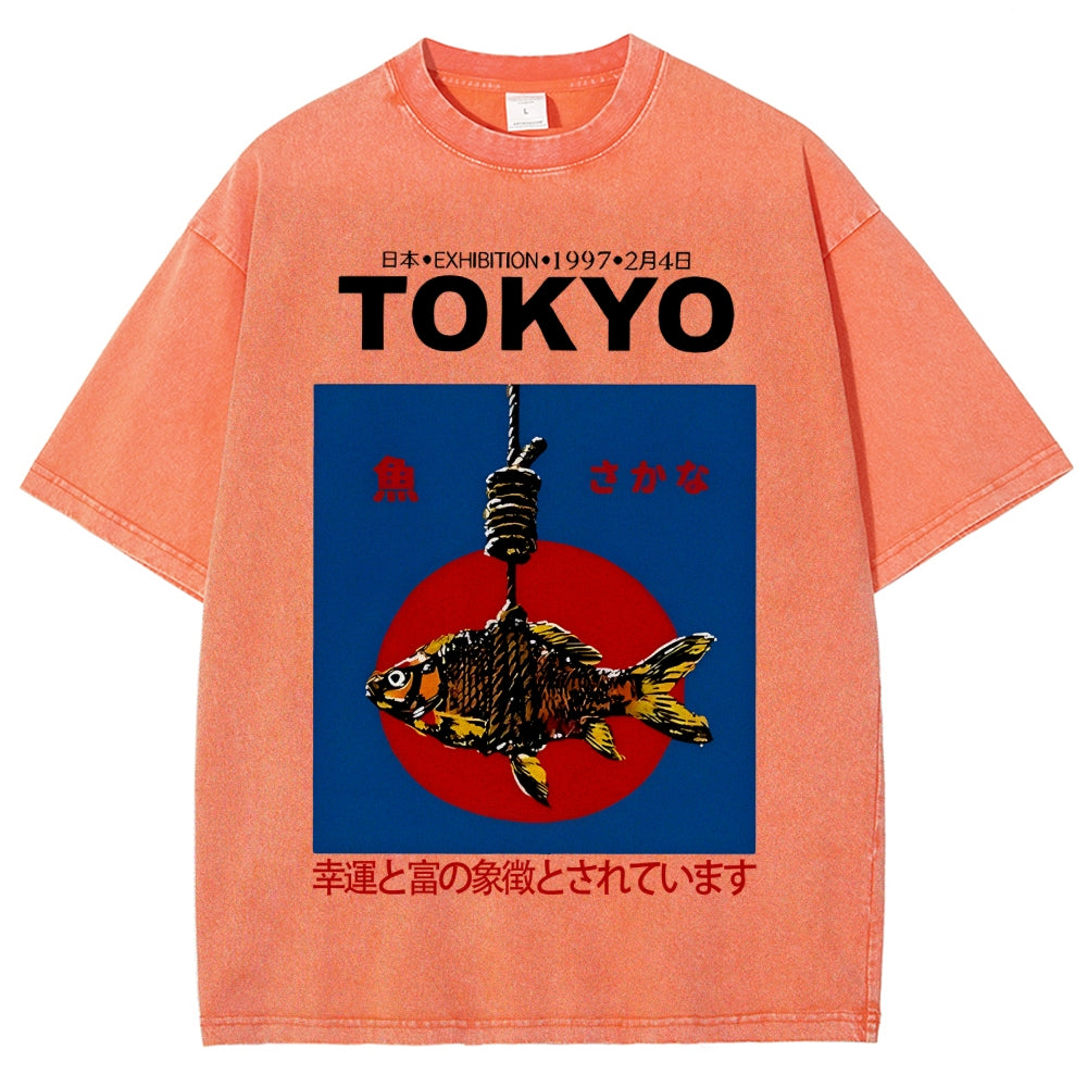 1997 Tokyo fish retro Japanese Vintage Washed T-shirt