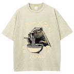 Retro Capybara Eating Ramen Japanese Washed T-Shirt