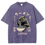 Retro Capybara Eating Ramen Japanese Washed T-Shirt