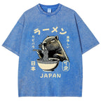 Retro Capybara Eating Ramen Japanese Washed T-Shirt