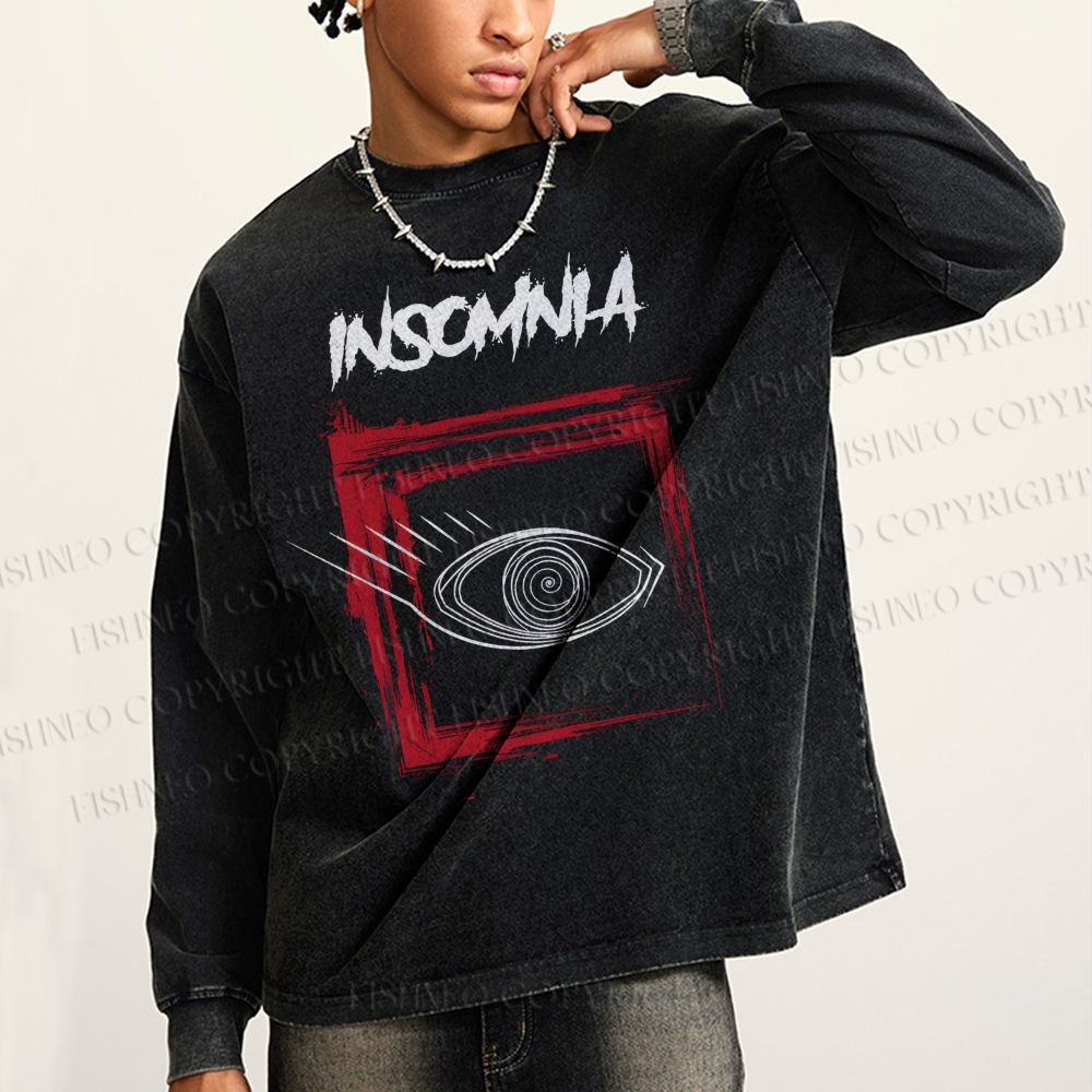 Unisex Casual Washed Artistic Eyes Printed Long Sleeve T-shirt