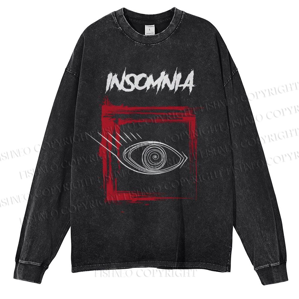 Unisex Casual Washed Artistic Eyes Printed Long Sleeve T-shirt