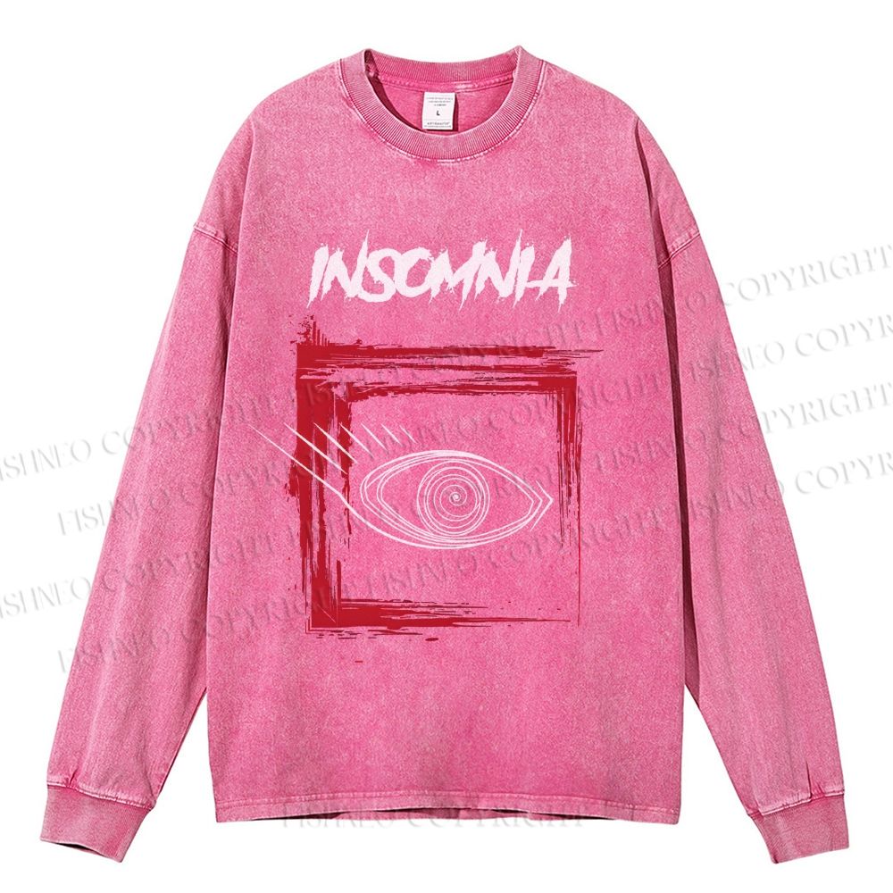 Unisex Casual Washed Artistic Eyes Printed Long Sleeve T-shirt