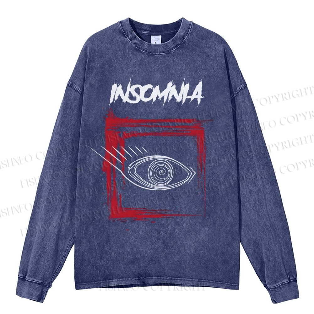 Unisex Casual Washed Artistic Eyes Printed Long Sleeve T-shirt