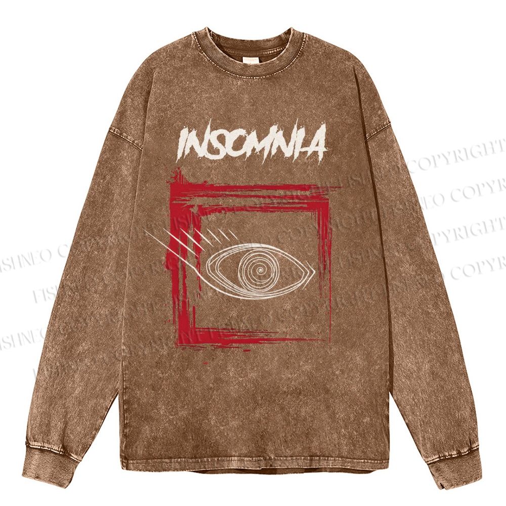 Unisex Casual Washed Artistic Eyes Printed Long Sleeve T-shirt