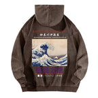 The Great Wave off Kanagawa Katsushika Hokusai Vintage Washed Cotton Back Art Hoodie