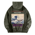 The Great Wave off Kanagawa Katsushika Hokusai Vintage Washed Cotton Back Art Hoodie