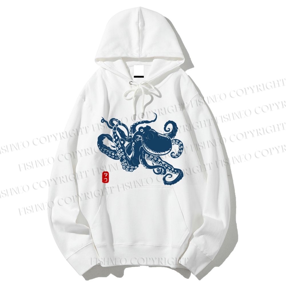 Unisex Casual Cotton Octopus Japanese Style Printed Hoodie