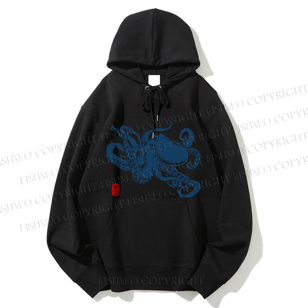 Unisex Casual Cotton Octopus Japanese Style Printed Hoodie