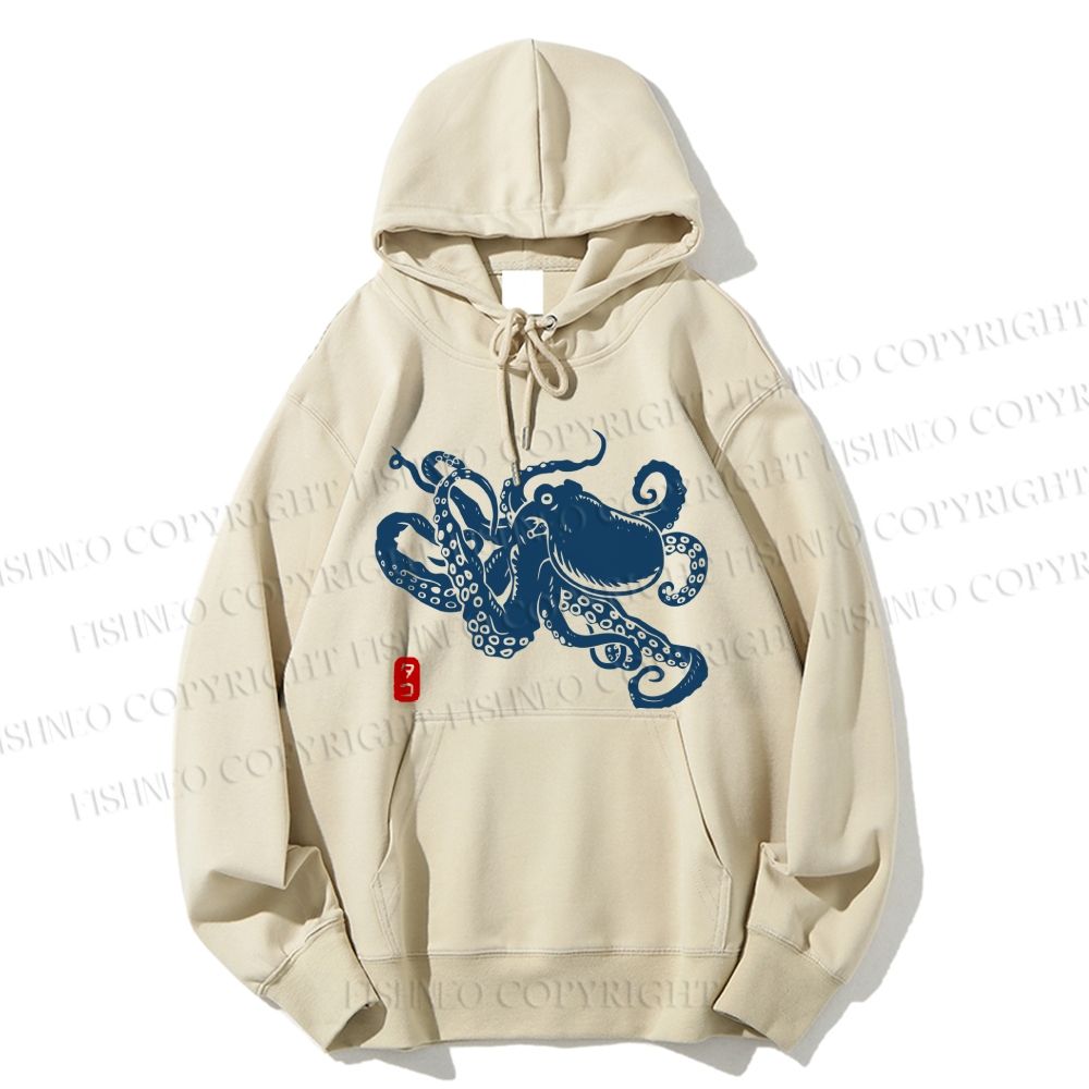 Unisex Casual Cotton Octopus Japanese Style Printed Hoodie
