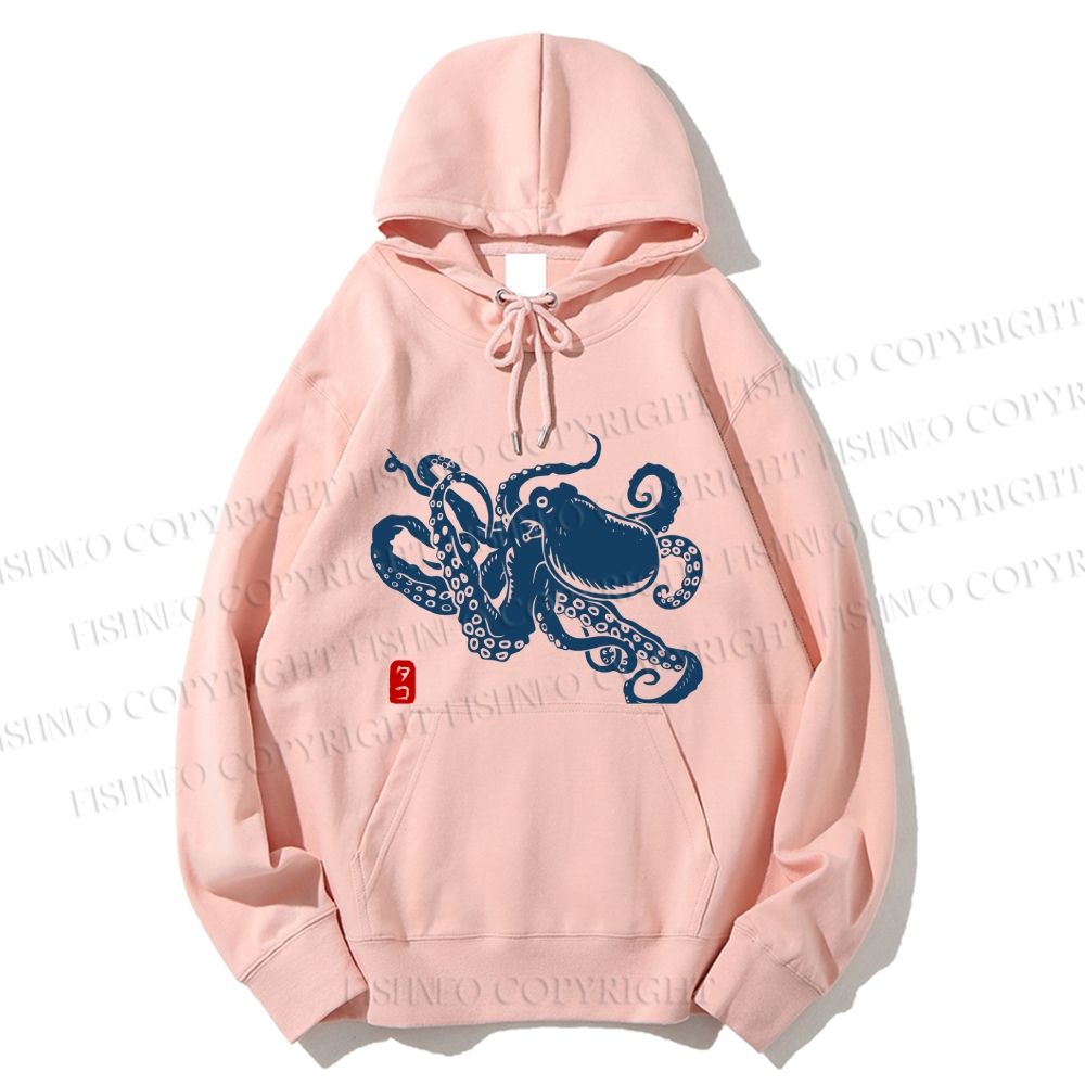 Unisex Casual Cotton Octopus Japanese Style Printed Hoodie