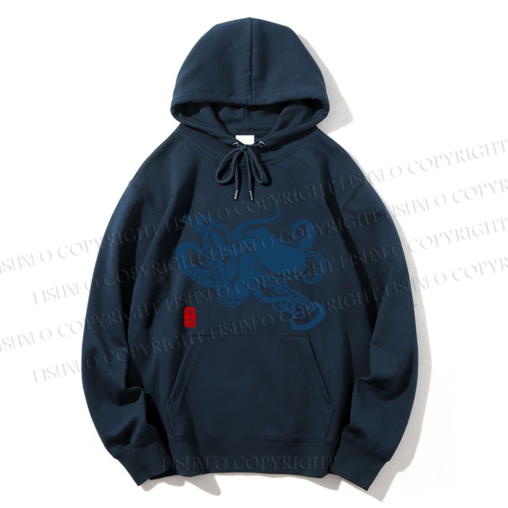 Unisex Casual Cotton Octopus Japanese Style Printed Hoodie