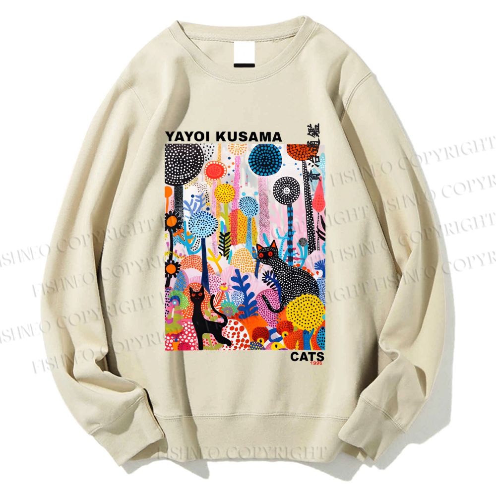 Unisex Yayoi Kusama Flowers Cat Printed Sweatshirt