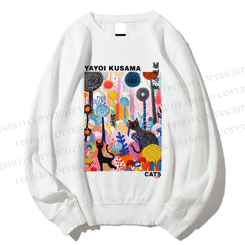 Unisex Yayoi Kusama Flowers Cat Printed Sweatshirt